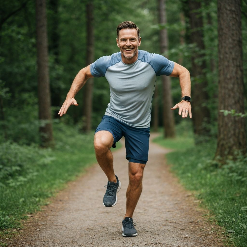 Pria aktif berusia 50 tahun melakukan latihan